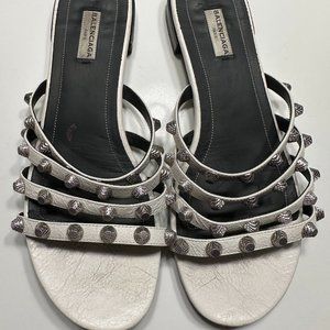 Balenciaga White studded slides